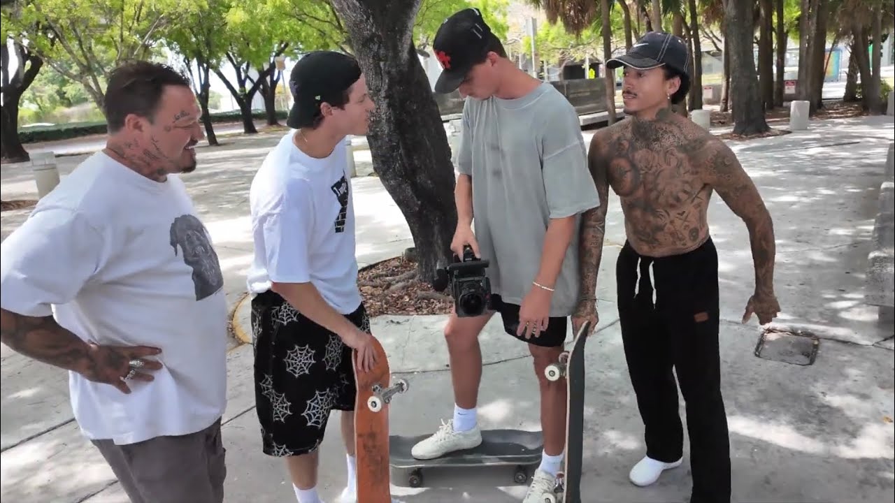 Miami chillin with Nyjah Huston, Bam Margera, Felipe before SLS Miami Street League Skateboarding