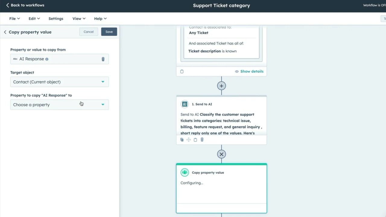 Automating Ticket Categorization with HubSpot Workflows and AI Studio