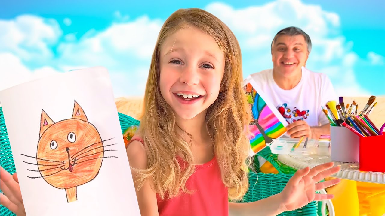 Nastya y papá dibujan juntos y crean momentos divertidos