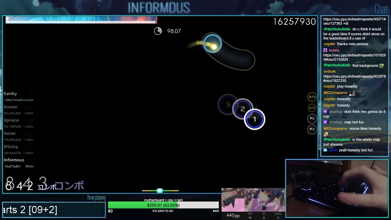 [Live] Informous | goreshit - toromi hearts 2 [09+2] +HDHR 97.83% {#1 💖 FC} - osu!
