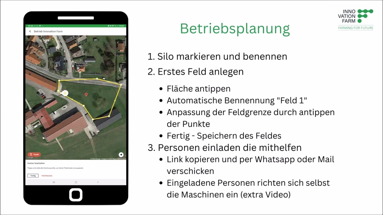 Erkl&auml;rung der Harvest Assist App inkl. der Erstellung eines Betriebs