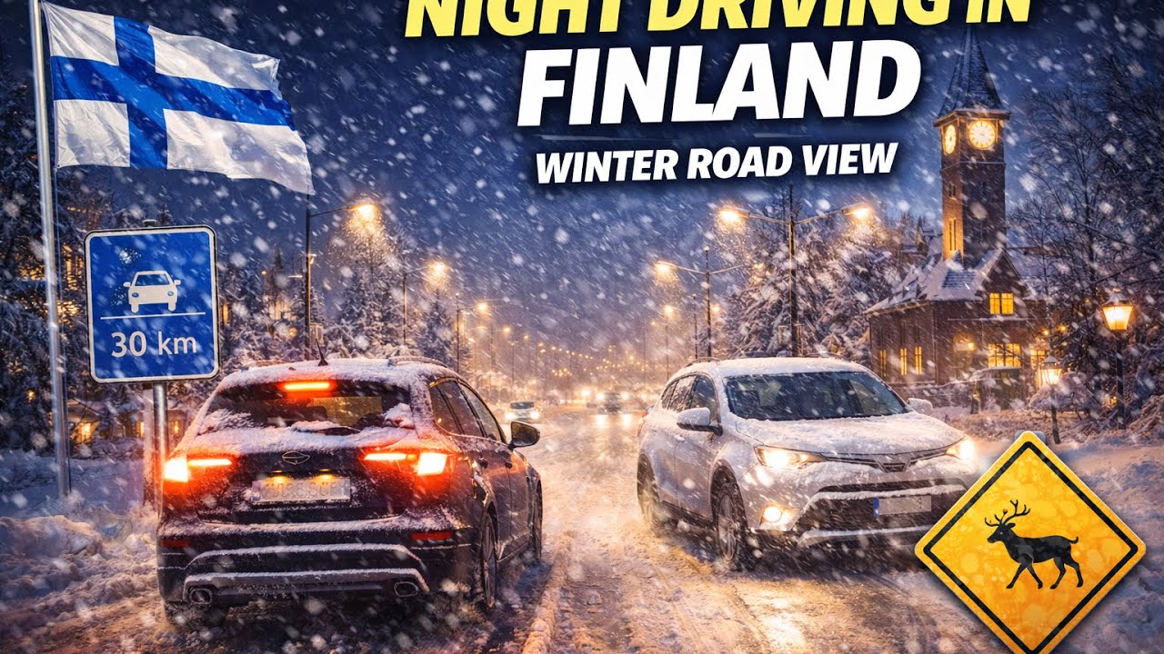 Night Driving in Finland Winter Road View 