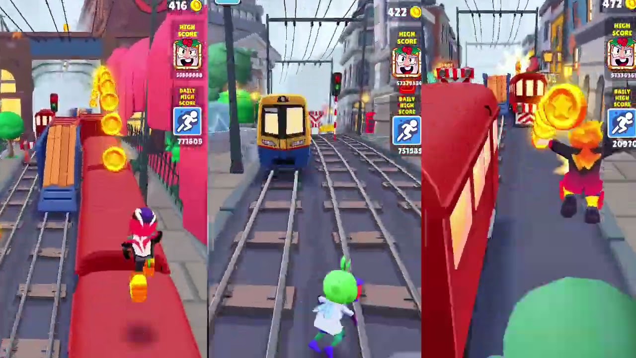 Subway Surfers 3 Screen Brain vs Speed 🚆🧠 | Triple Screen Survival Challenge