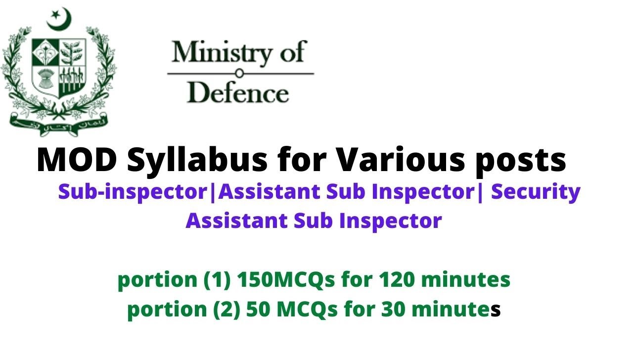 Sub inspector| Assistant  Sub Inspector| Security Assistant Sub Inspector| MOD SYLLABUS FOR VARIOUS