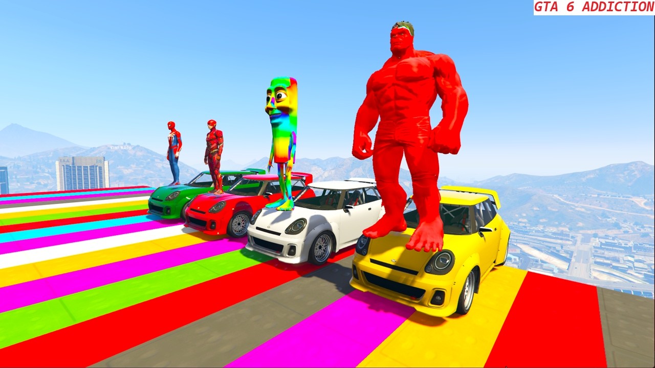 GTA V Superheroes Crazy Race Challenge with Super Cars | GTA V Spiderman Car Stunt Race #16