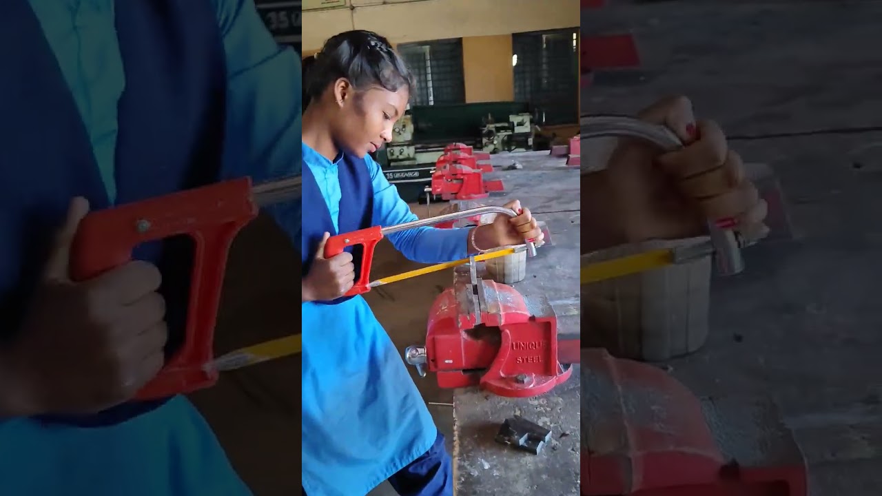 Студентка демонстрирует навыки распиловки ножовкой | Практическое обучение в ITI