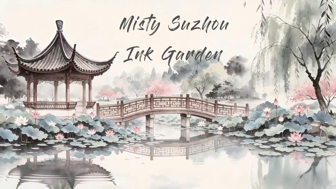[No ads]Misty Summer Suzhou Garden｜Peaceful Chinese Lofi & Ink‑wash Art  Calm Relaxing Study & Sleep