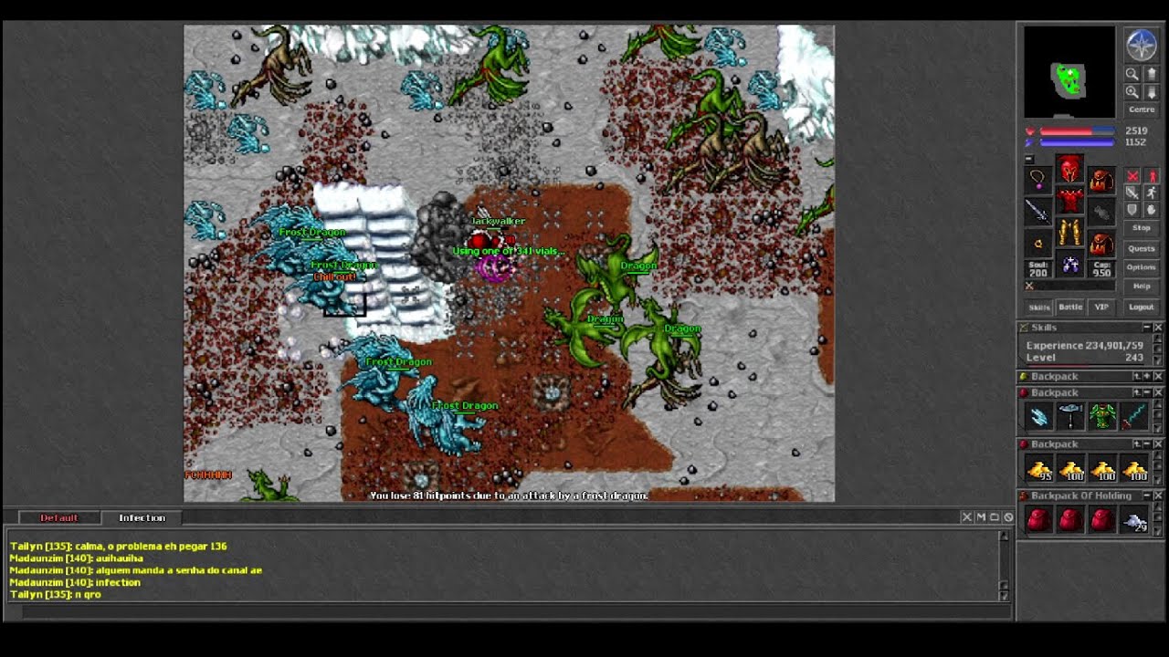 Tibia - Jackwalker EK 243 hunting Frost Dragons & Double Exp (Balera 2007 8.0)
