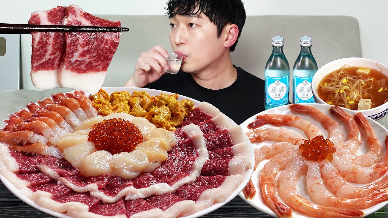 Сырая говядина и морепродукты! MUKBANG REALSOUND ASMR EatingSHOW
