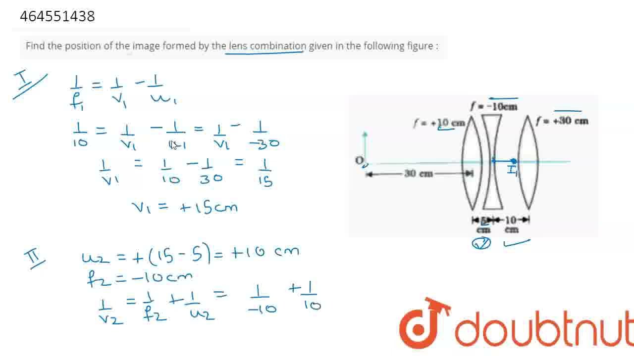 Find the position of the image formed by the lens combination given in the following figure :  |...