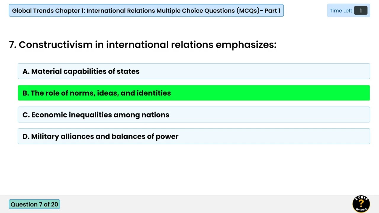 Global Trends Chapter 1: International Relations MCQs Part 1 | #internationalrelations   #mcqs