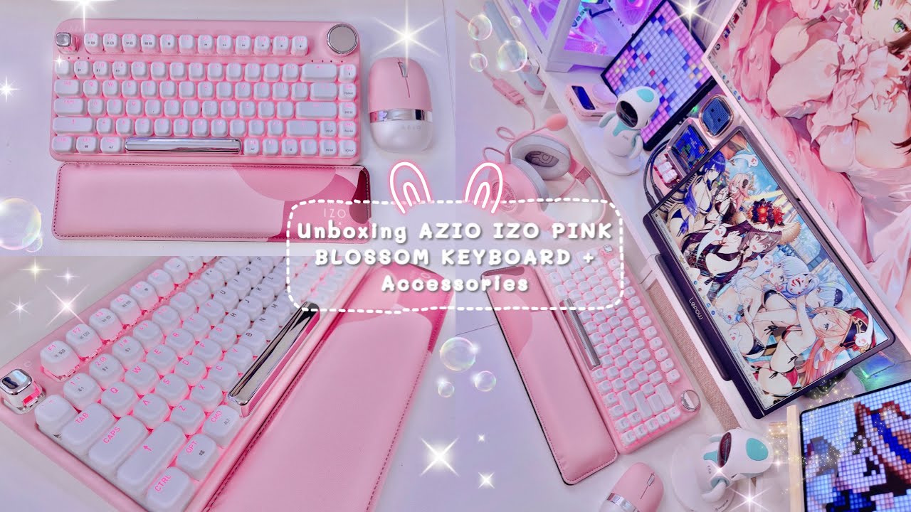 Unboxing AZIO IZO Wireless Keyboard Pink Blossom Keyboard + Accessories + Cute Gameplay 💕