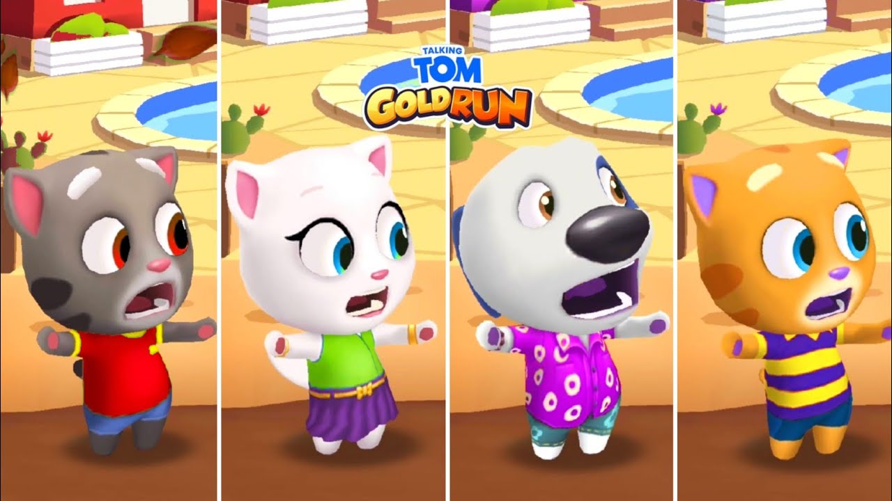 Talking Tom Gold Run in Desert Talking Tom vs Neon Angela vs Hawaiian Hank vs Ginger Gameplay