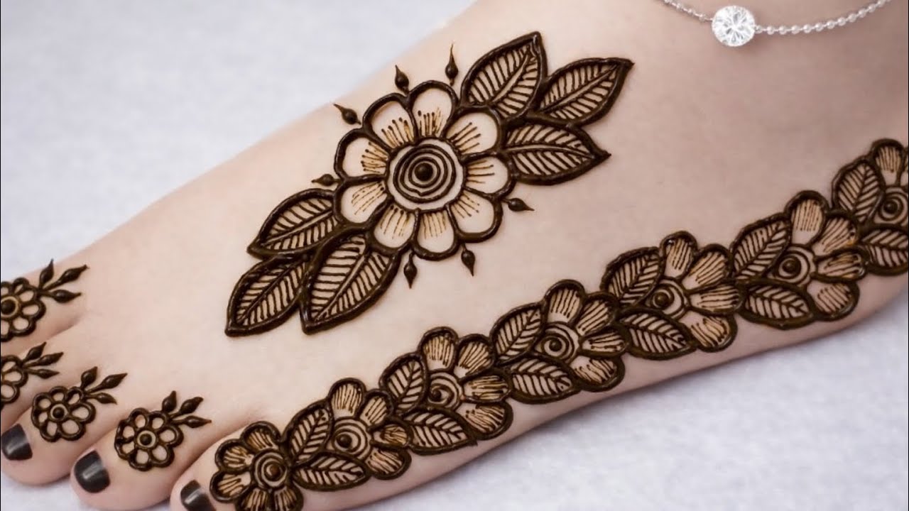 Leaf and flower wali pairon ki mehndi design | leg mehndi ka design | feet mehndi design 