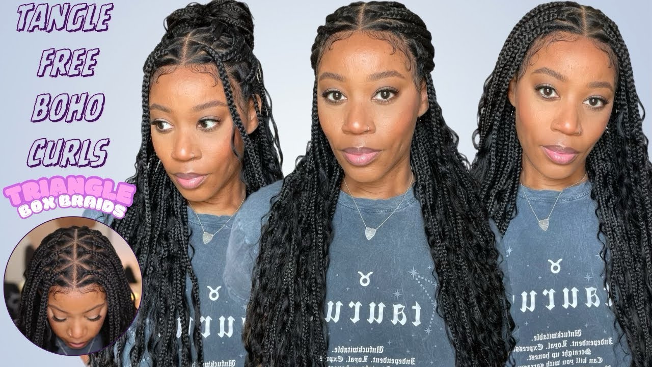 BRAIDS IN MINUTES 🫣| TRIANGLE KNOTLESS BRAIDS | BOHO HUMAN HAIR CURLS & TANGLE FREE | FT. JALIZA