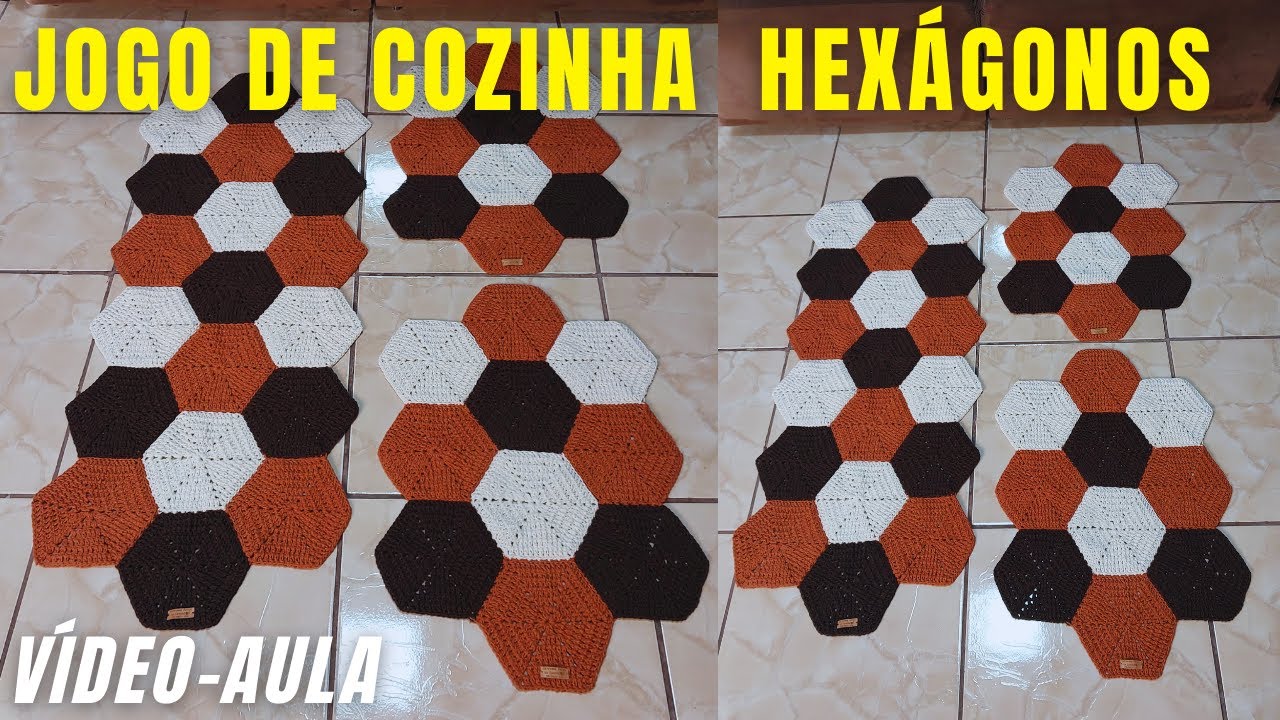 JOGO DE COZINHA HEXÁGONOS CROCHÊ / Vídeo-aula completa / Montagem e costura invisível dos hexágonos