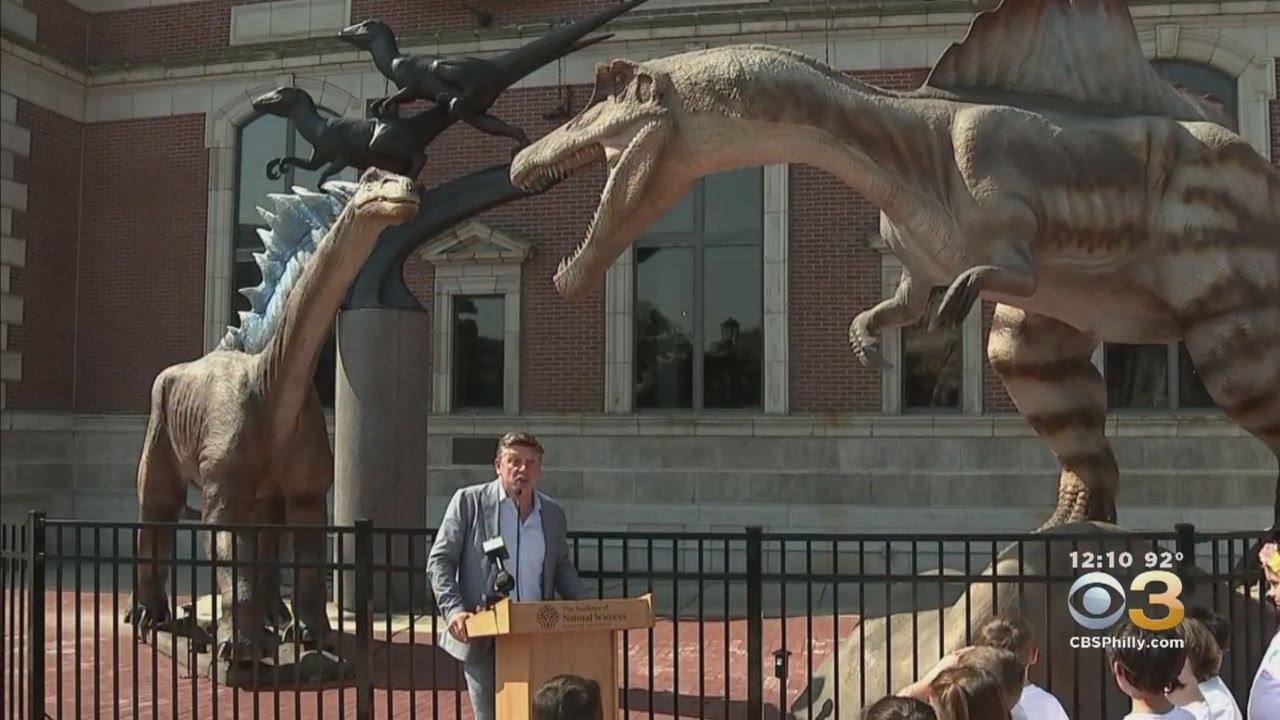 Animatronic Dinosaurs Installed Outside Academy Of Natural Sciences