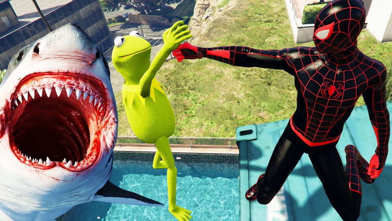 Black Spiderman VS Kermit the frog in GTA 5 Unstable Ragdolls (Euphoria physics) episode 1