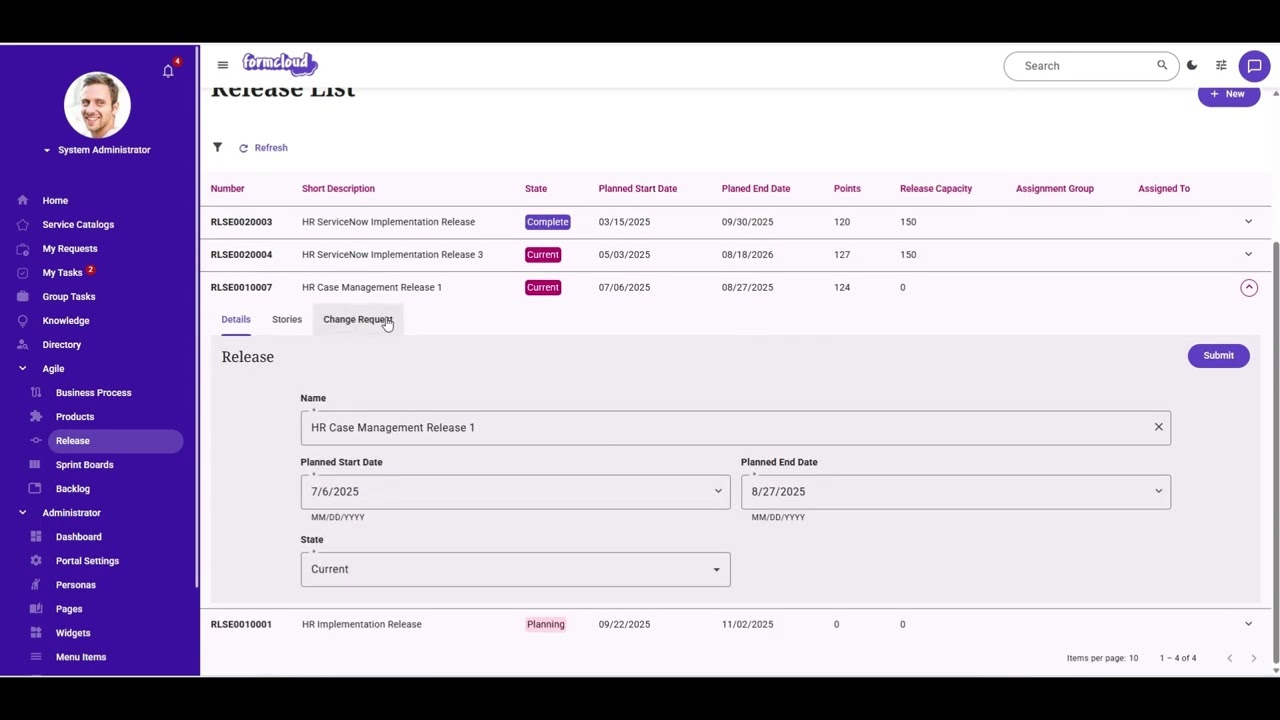 Using AI Agent to create new Change Request for an agile release to production in ServiceNow