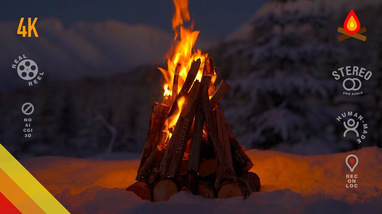 Alpine & Spruce 🔥 CAMPFIRE (real winter location video and audio)