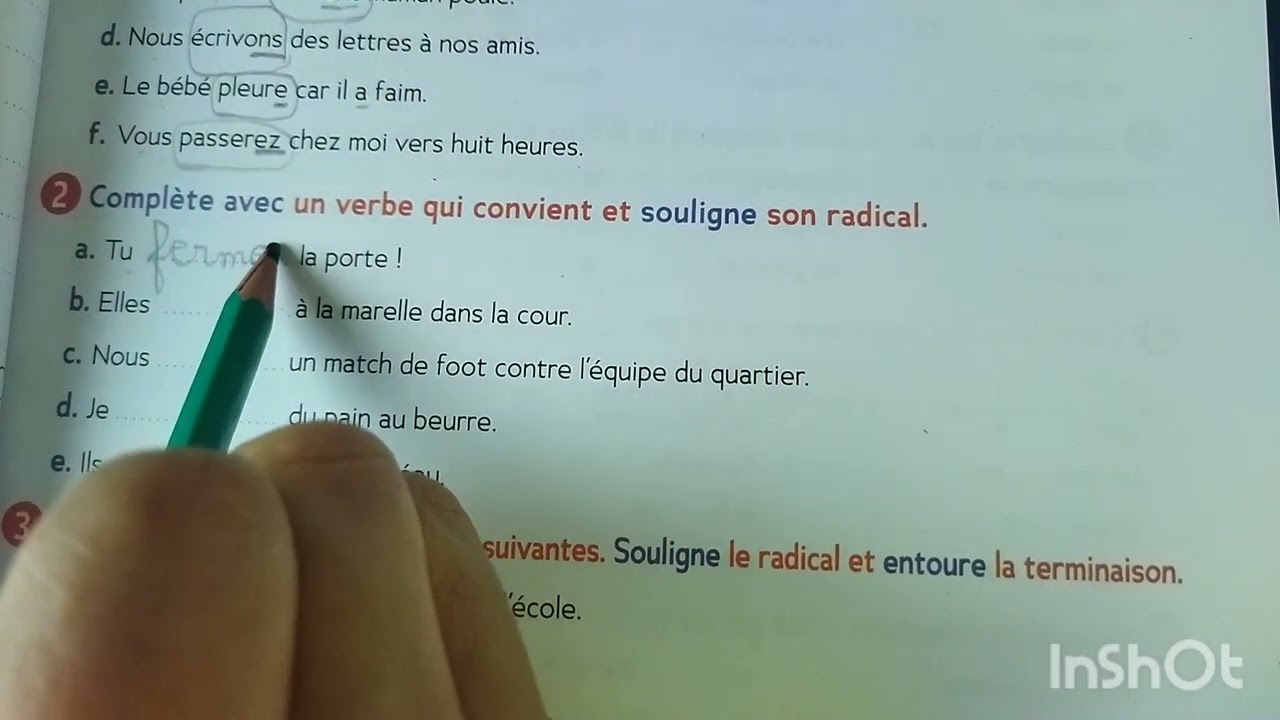 Radical et terminaison du verbe. Le cahier d'activités CE2. page 17