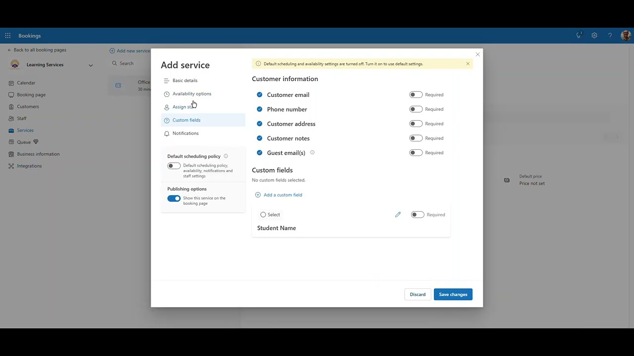 MS Bookings: добавление новой услуги