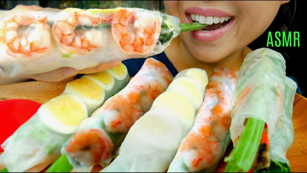 ASMR Fresh Shrimp Spring Rolls ♥︎ Egg & Veggie Spring Rolls ♥ Recipe!! 먹방 No Talking suellASMR