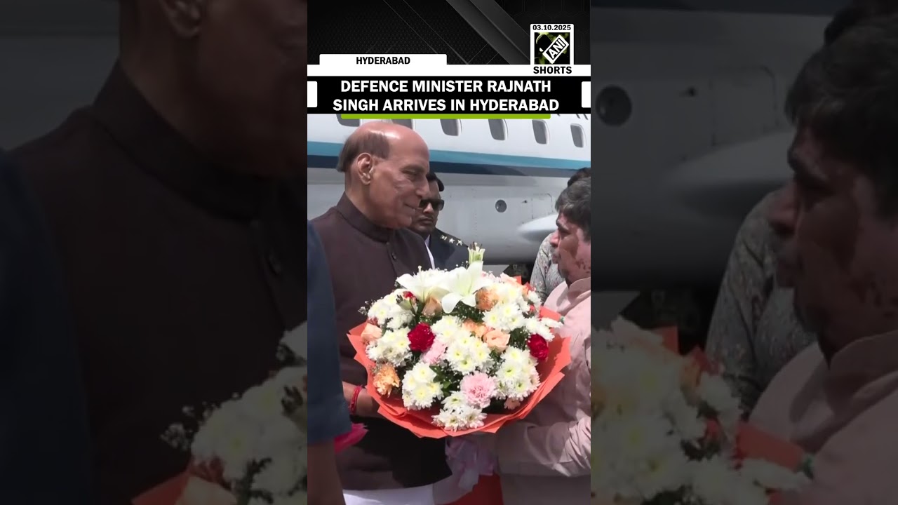 Defence Minister Rajnath Singh arrives in Hyderabad, will address inaugural session of JITO