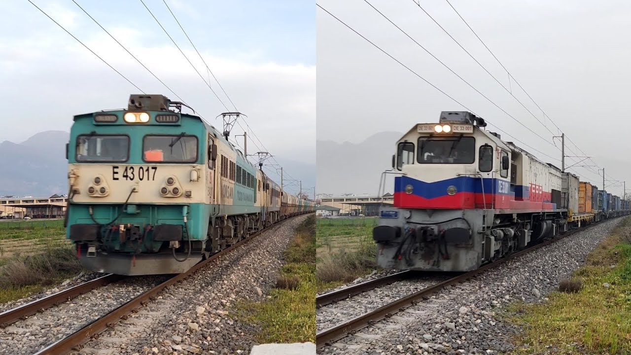TCDD E 43017 + E 43042 Omsan Lojistik yük treni & TCDD DE 33001 Blok yük treni geçişleri