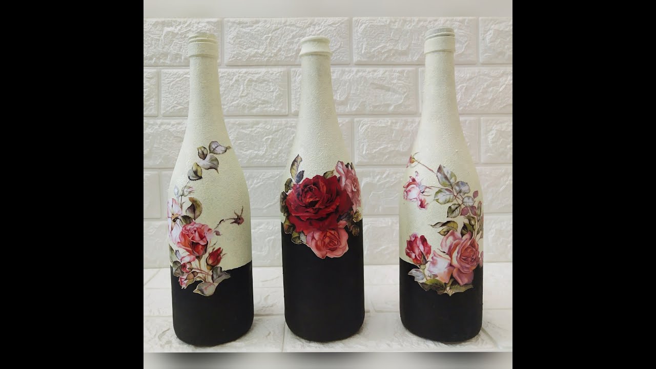 DIY Decoupage Bottle Art | Decoupage Floral Bottle Vase