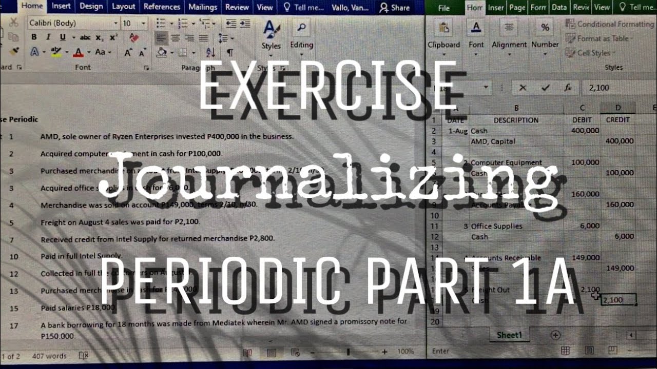 NCIII Bookkeeping Exercise Periodic | Journalizing Part 1A