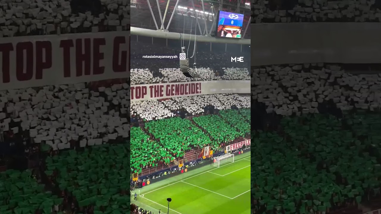 Supporters of Turkish football club Galatasaray display pro-Palestine banners during UEFA match