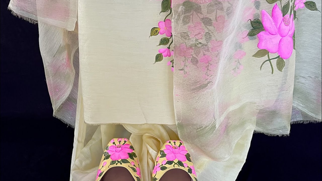 Lemon Suit| Handpainted | Pink flowers | Summer colors | Matching Jutti painted | Anycolor | Ethnic