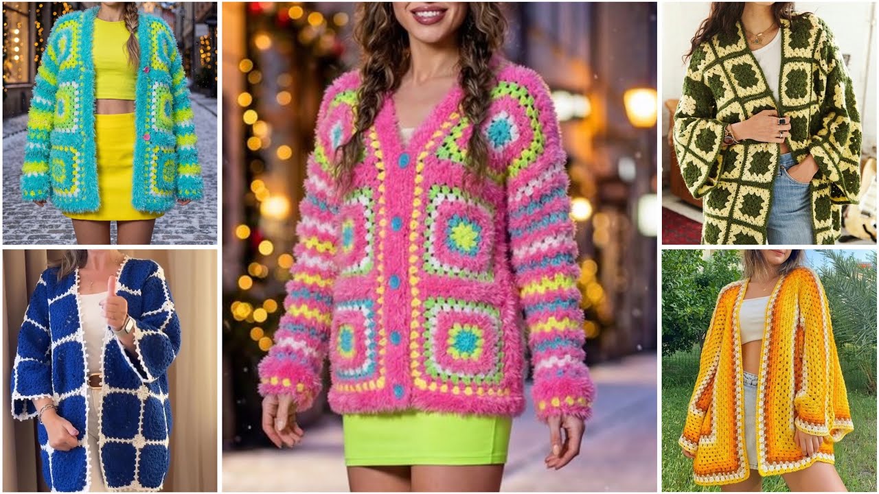 Crochet woollen pattern long cardigan designs for winters  #crochetcardigans