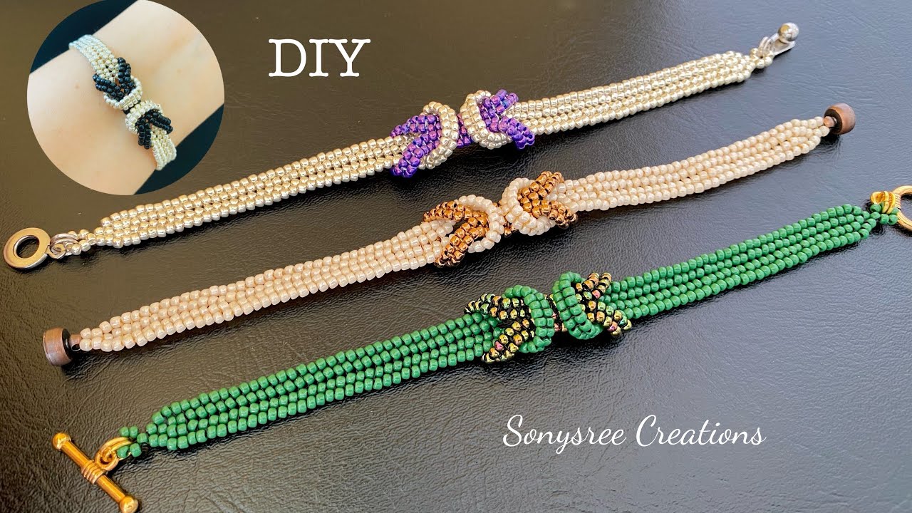 Knotted Bracelet || Celtic Knot Beaded bracelet || woven herringbone bracelet