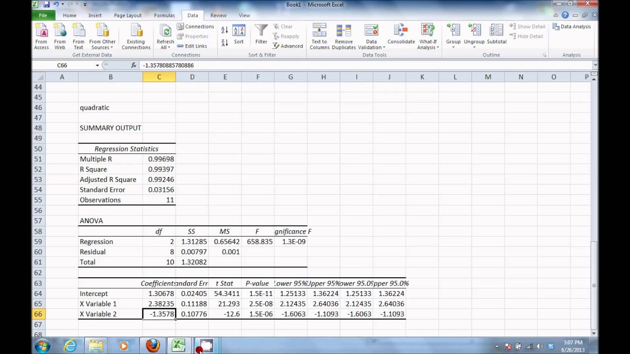 Quadratic Regression Analysis in Excel