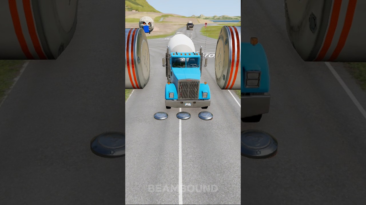 All Buses & Moon monster Vs GiantBollard - BeamNG.drive