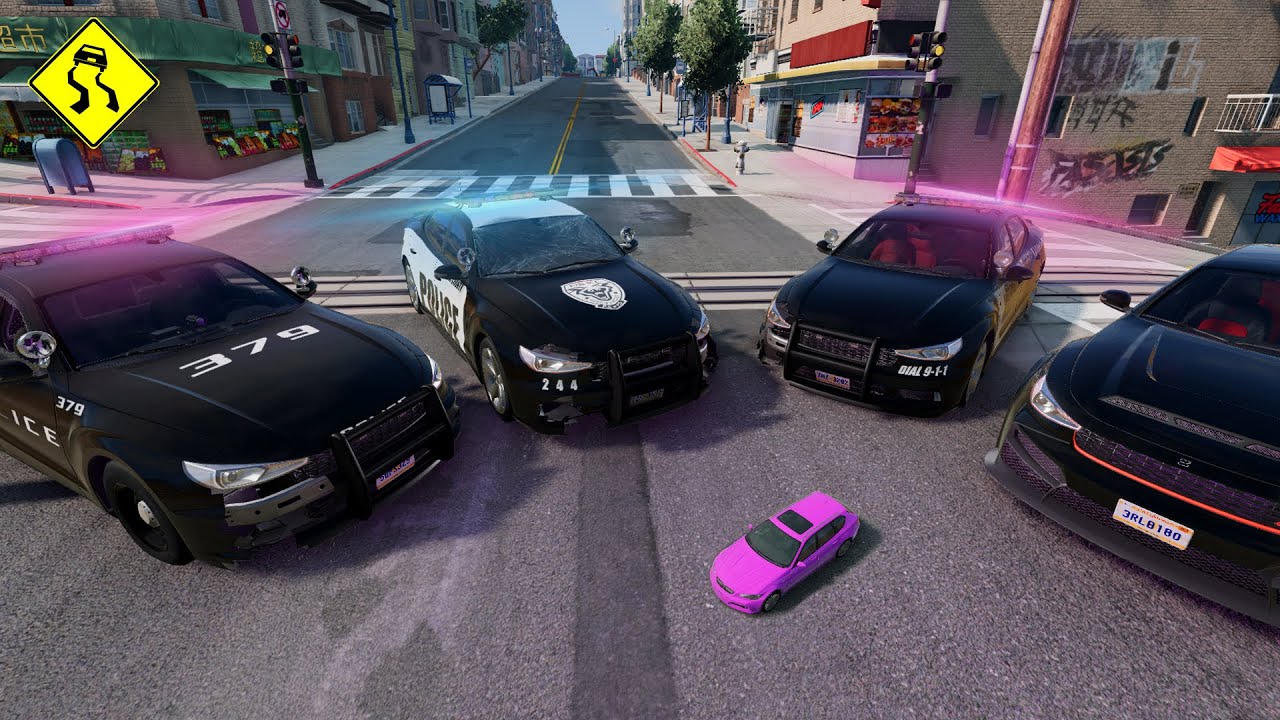 Small to Big cars vs SPORTS POLICE CARS. beamNG