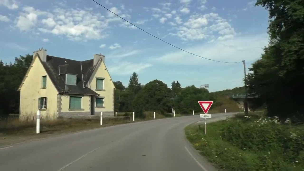 Driving On Rue de l'Aulne D17, 29530 Landeleau, Finistère, Brittany, France 30th August 2022