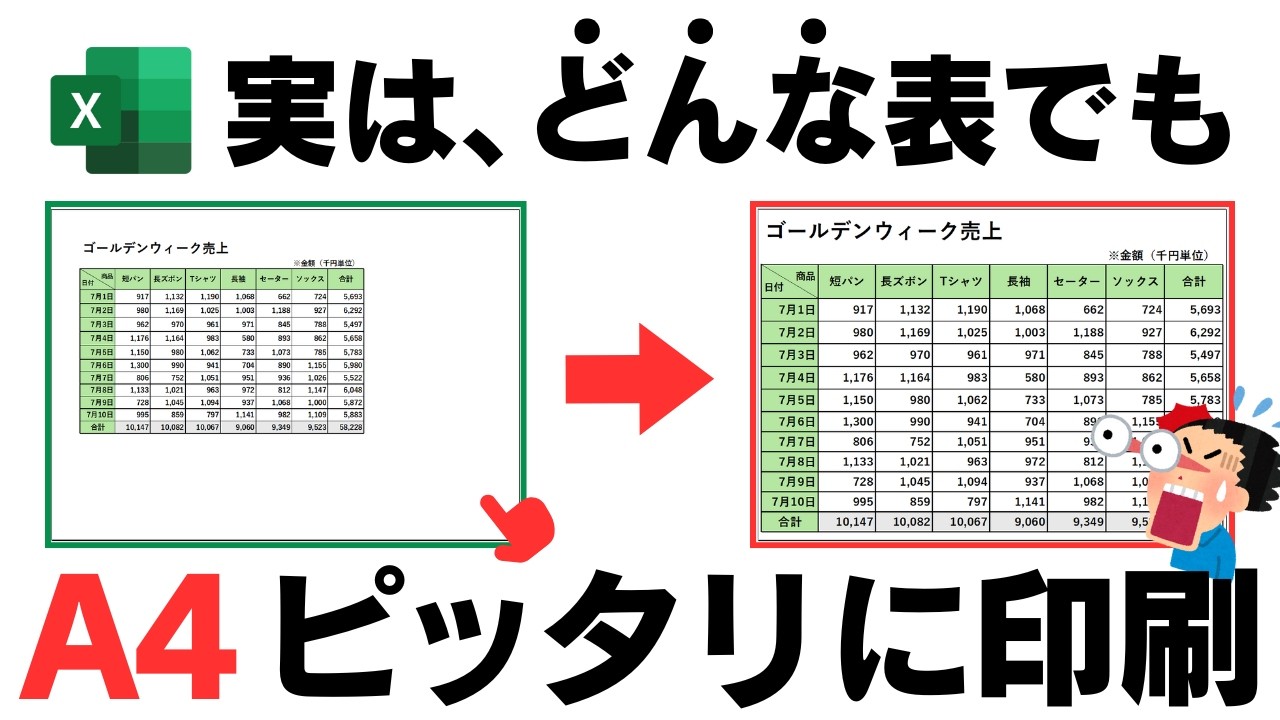 Excelで大きな表も1ページにピッタリ印刷する方法！