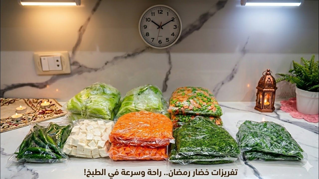 تفريزات الخضار لرمضان 2026🌙✨تركات بتخلى لون الخضار اخضر جداا🫛بعد سنة من التفريز👌part 3✨