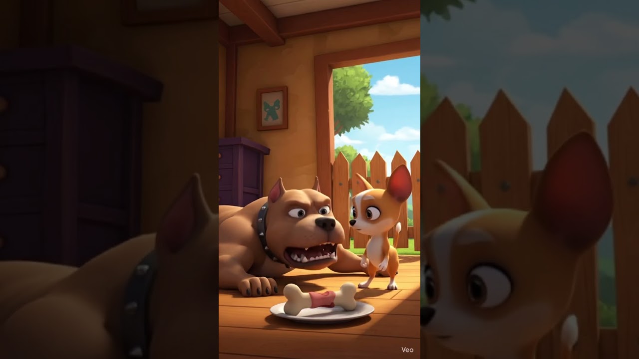 Chinchua trying to steal pitbull food