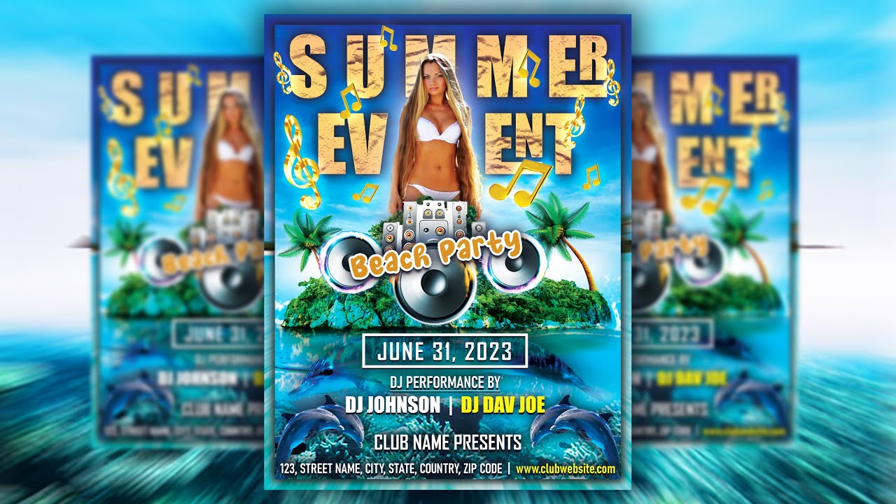 Summer Event Party Flyer Design | Summer Party Flyer Design | Party Flyer Design | Adobe Photoshop