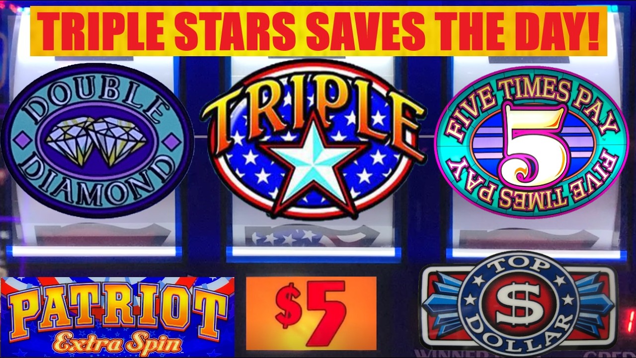 Отличный выигрыш на Triple Stars! Top Dollar + 5 Times Pay + Patriot Extra Spins