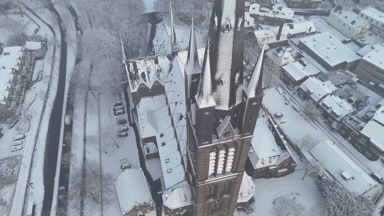 Snowfall Over the Vituskerk – Aerial Cinematic Hilversum | Ludovico Einaudi – Experience