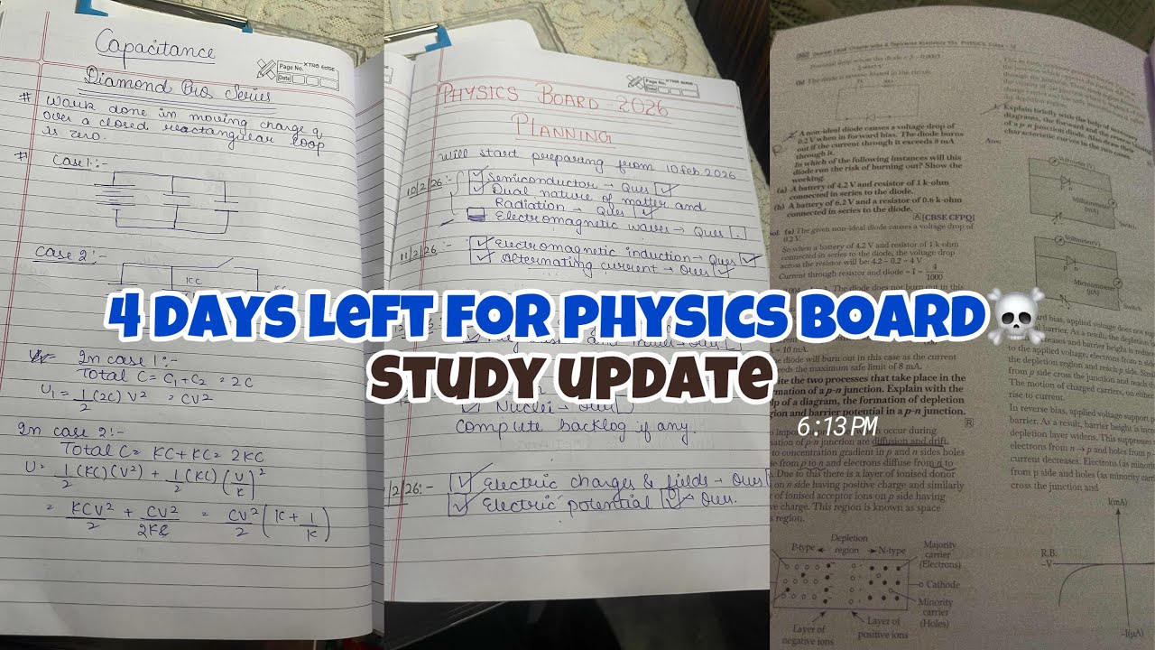 4 days left for physics board exam 😭🙏 Study update #boards2026 #cbseclass12 