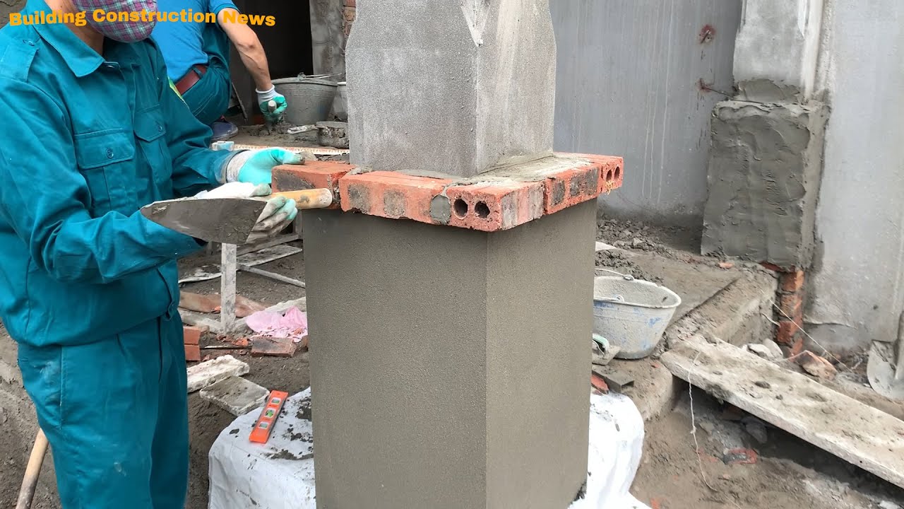 Creative Concrete Column Construction Techniques Using Sand And Cement Bricks - Craft Construction
