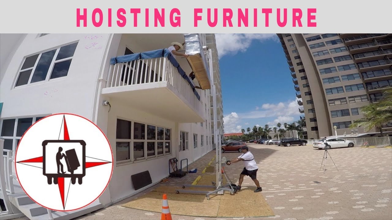 HOISTING BUFFET OVER BALCONY. PROS AT WORK IN MIAMI, FLORIDA #hoisting #hoistingoverbalcony