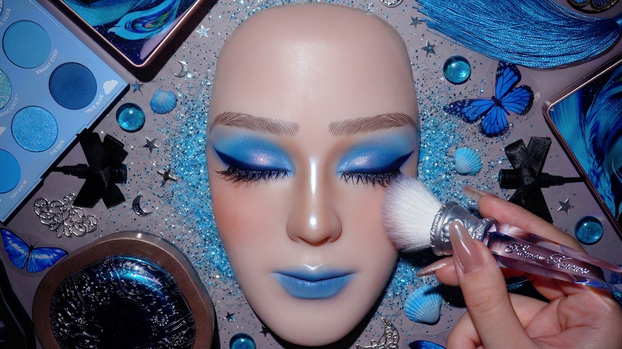 ASMR Easy Cool Blue Butterfly Fantasy Makeup Tutorial 🦋 ASMR maquiagem satisfatória no talking #69