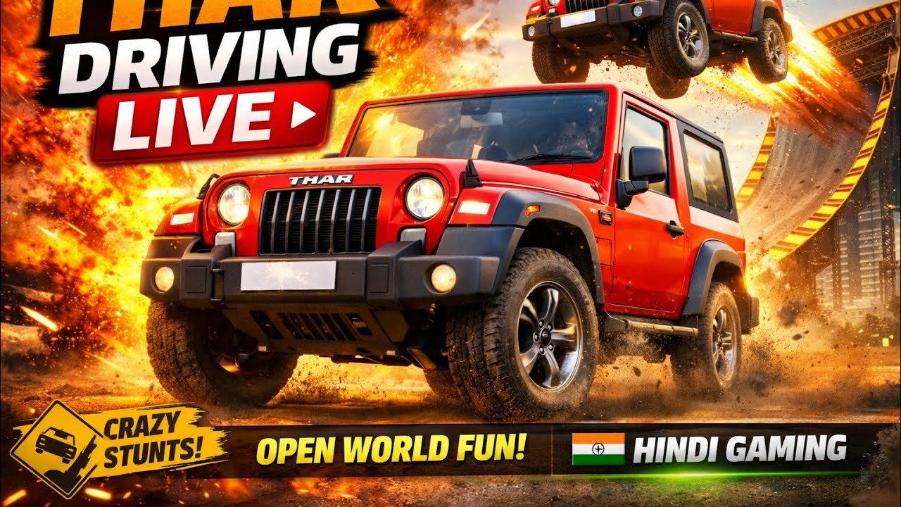 Indian Car Simulator 3D Live 🔴 | Thar Driving & Crazy Stunts Gameplay | Hindi Live